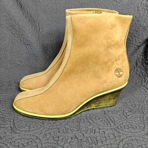 Timberland Wedge Boots Womens Tan Suede Zipper Pull On Women's Leather Boots 7M